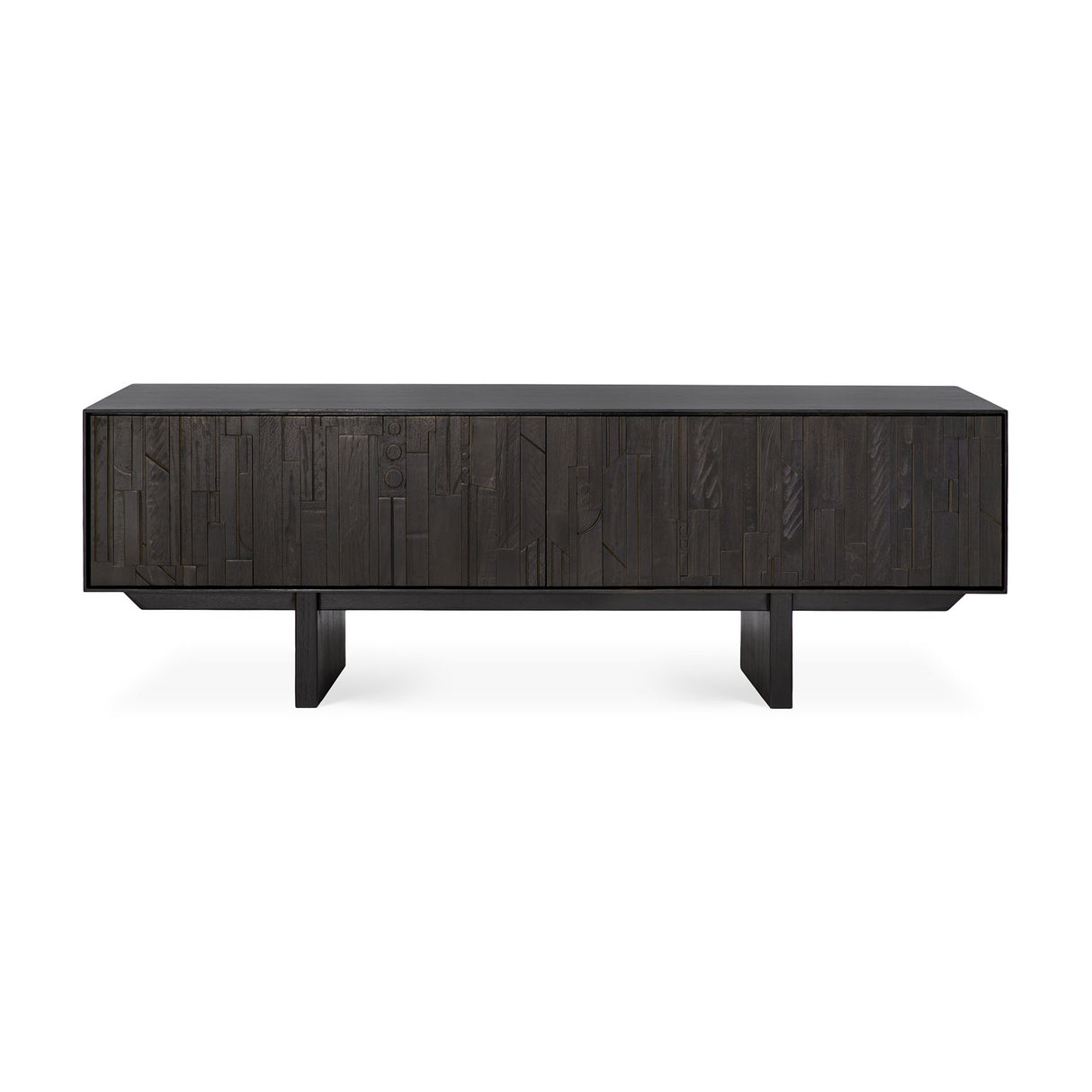 Mosaic TV-Schrank - lackiertes Teak - off black - 1 Klapptür - 1 Schublade - 162 x 45 x 53 cm - ZEN ZONE Furniture