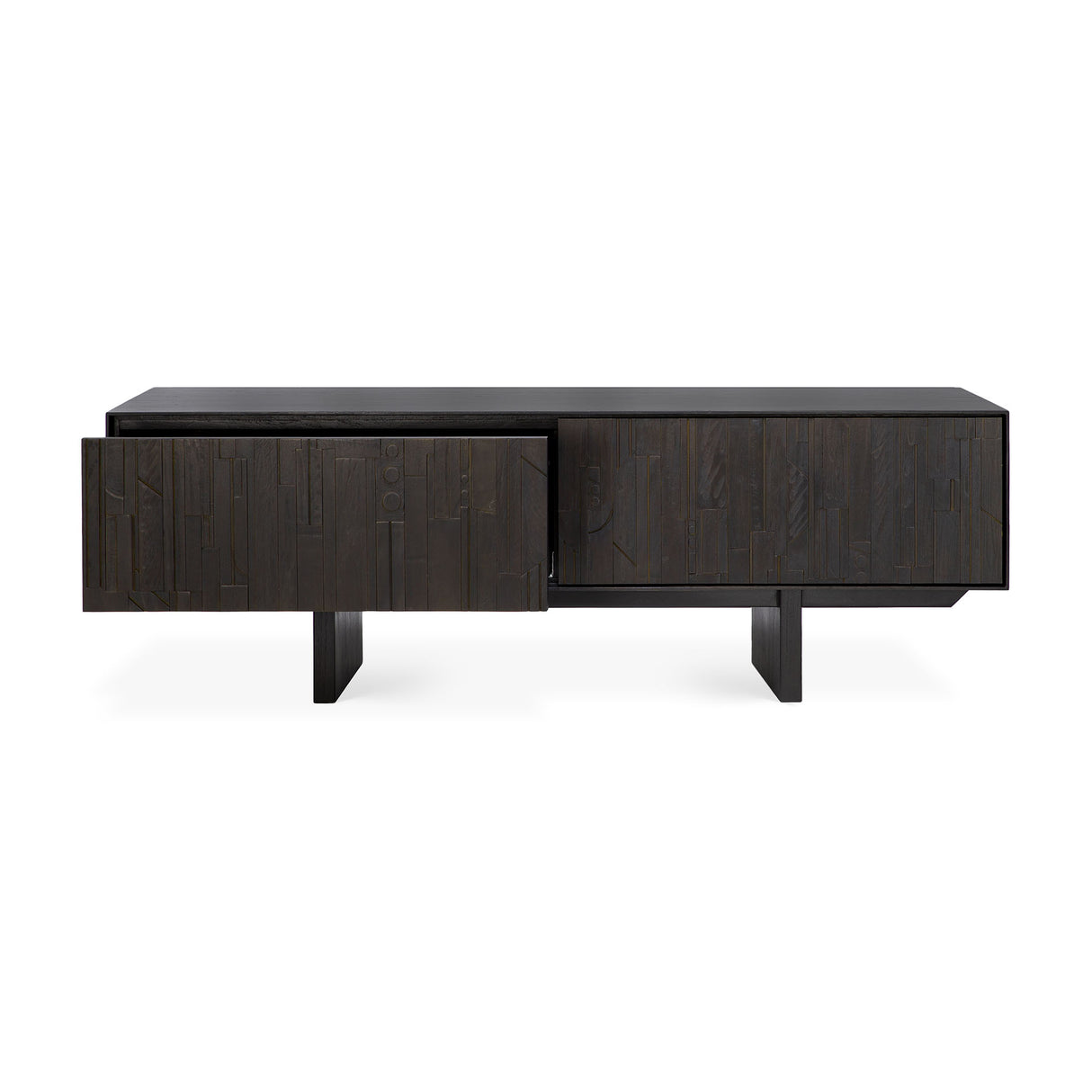 Mosaic TV-Schrank - lackiertes Teak - off black - 1 Klapptür - 1 Schublade - 162 x 45 x 53 cm - ZEN ZONE Furniture