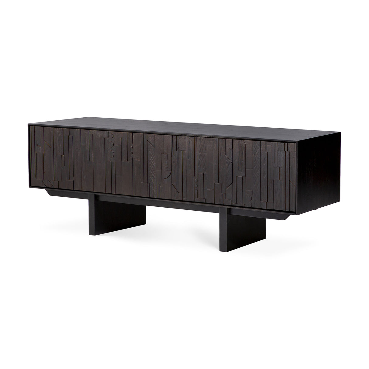 Mosaic TV-Schrank - lackiertes Teak - off black - 1 Klapptür - 1 Schublade - 162 x 45 x 53 cm - ZEN ZONE Furniture