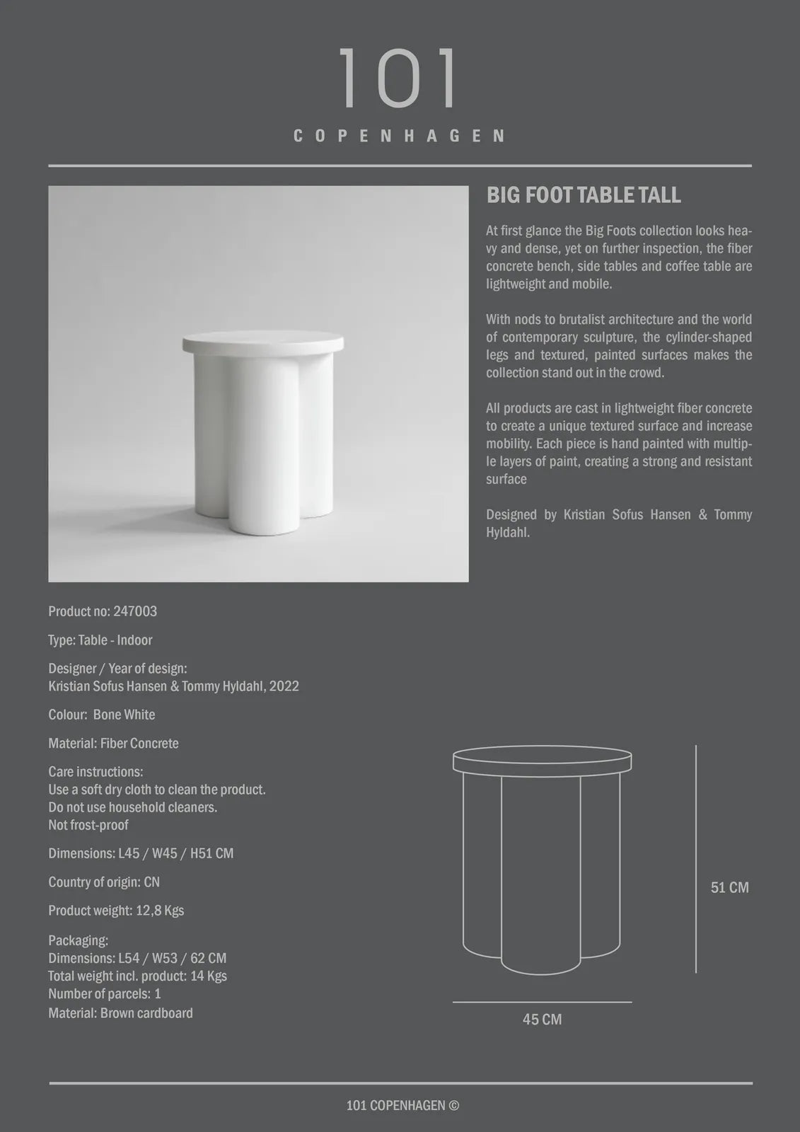 Beistelltisch Big Foot aus Faserbeton in Bone White, schmal, 45×45×51 cm von 101 Copenhagen – Bild 5