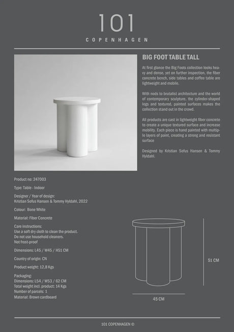 Beistelltisch Big Foot aus Faserbeton in Bone White, schmal, 45×45×51 cm von 101 Copenhagen – Bild 5