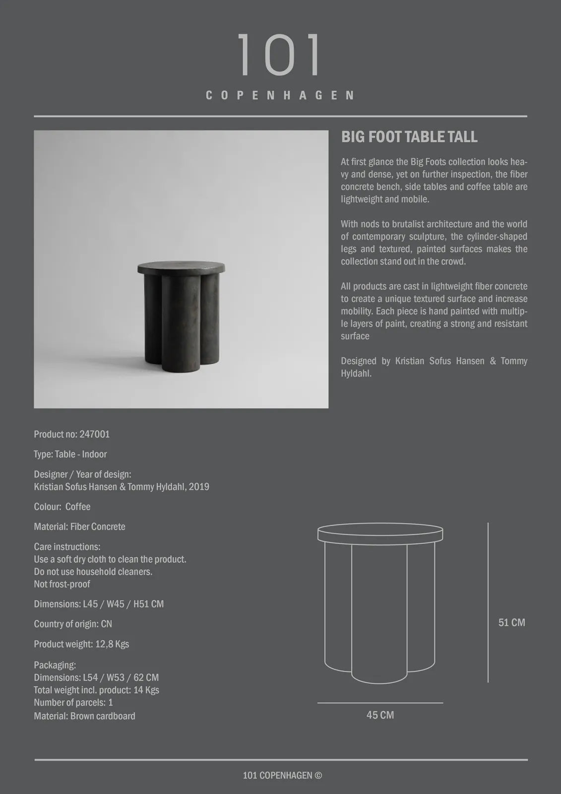Beistelltisch Big Foot aus Faserbeton, schmal, 45×45×51 cm von 101 Copenhagen – Bild 7