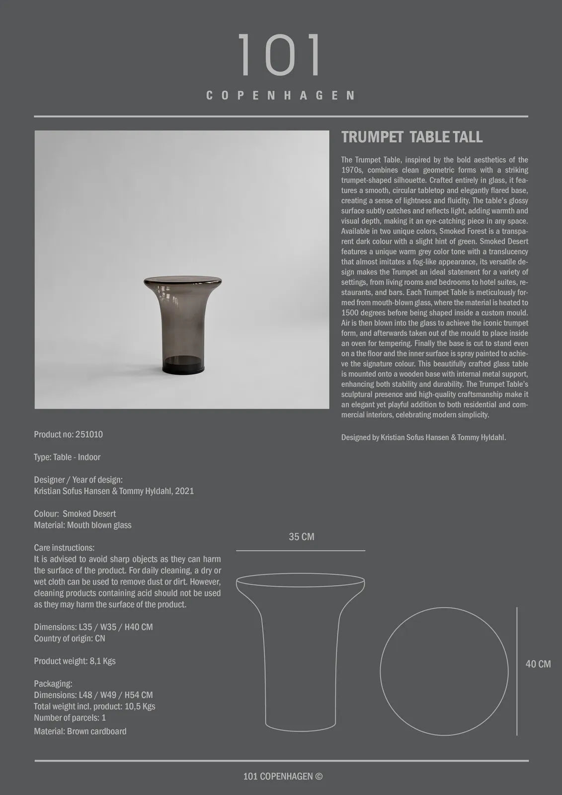Beistelltisch Trumpet aus Glas in Smoked Forest, Hoch von 101 Copenhagen – Bild 7