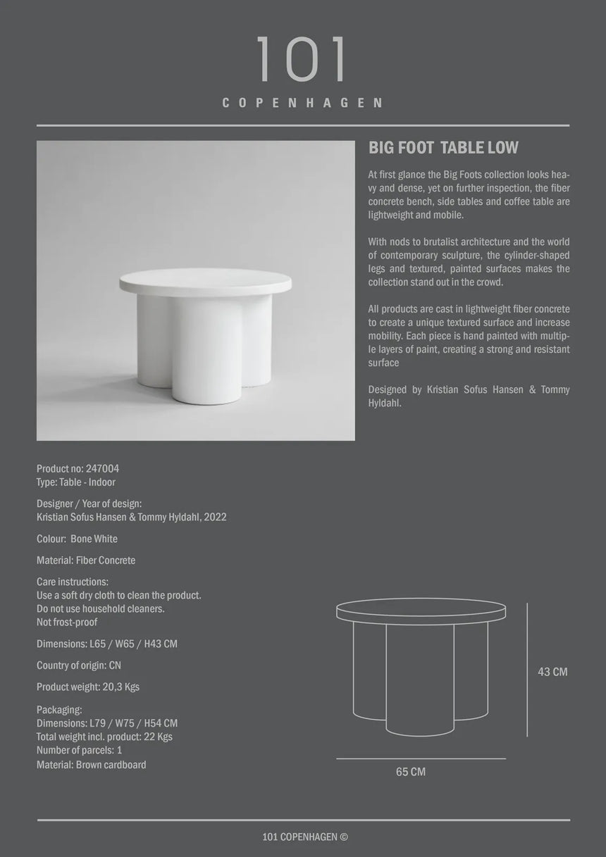 Couchtisch Big Foot, klein, aus Faserbeton in Bone White, 65×65×43 cm von 101 Copenhagen – Bild 5