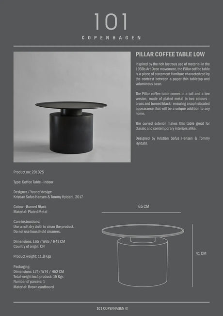 Couchtisch Pillar aus plattiertem Metall in Burned Black, Niedrig von 101 Copenhagen – Bild 6
