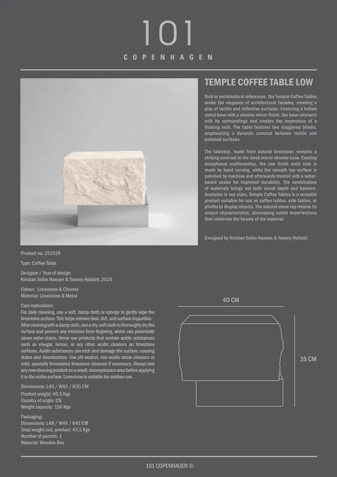 Couchtisch Temple aus Kalkstein in Chrom / Kalkstein, klein, 42×40×35 cm von 101 Copenhagen – Bild 7