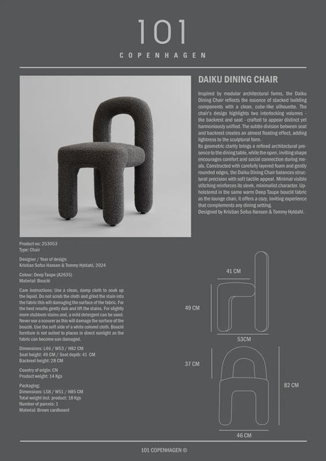 Essstuhl Daiku aus Bouclé in Deep Taupe von 101 Copenhagen – Bild 8