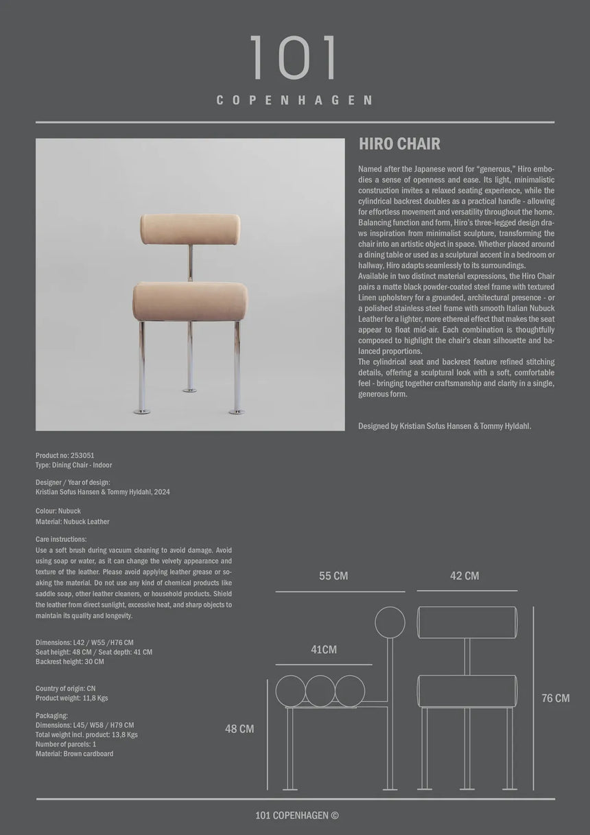 Essstuhl Hiro aus Edelstahl und Leder in Nubuck von 101 Copenhagen – Bild 16