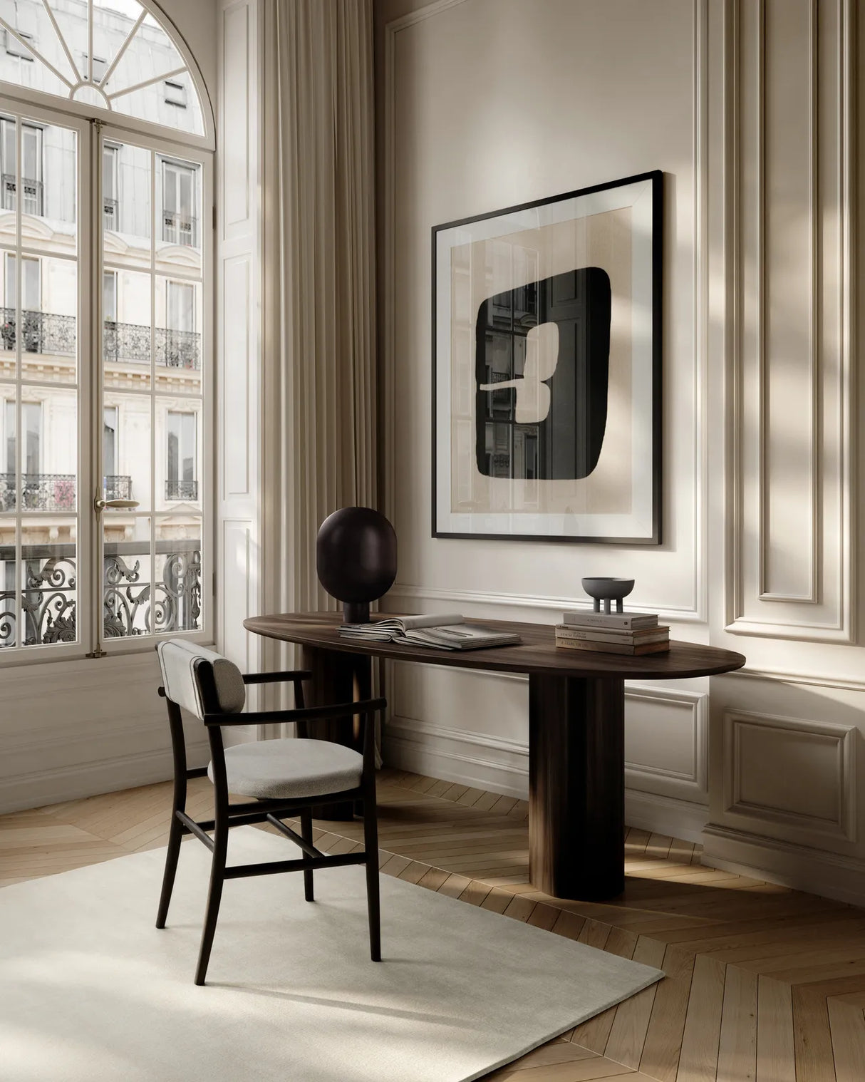 Essstuhl Nama aus Eiche, Polsterung aus Linen, mit Armlehne, in Coffee Black von 101 Copenhagen – Bild 2