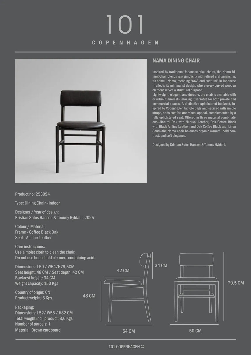 Essstuhl Nama aus Eiche in Coffee Black, gepolstert mit Anilinleder schwarz von 101 Copenhagen – Bild 9