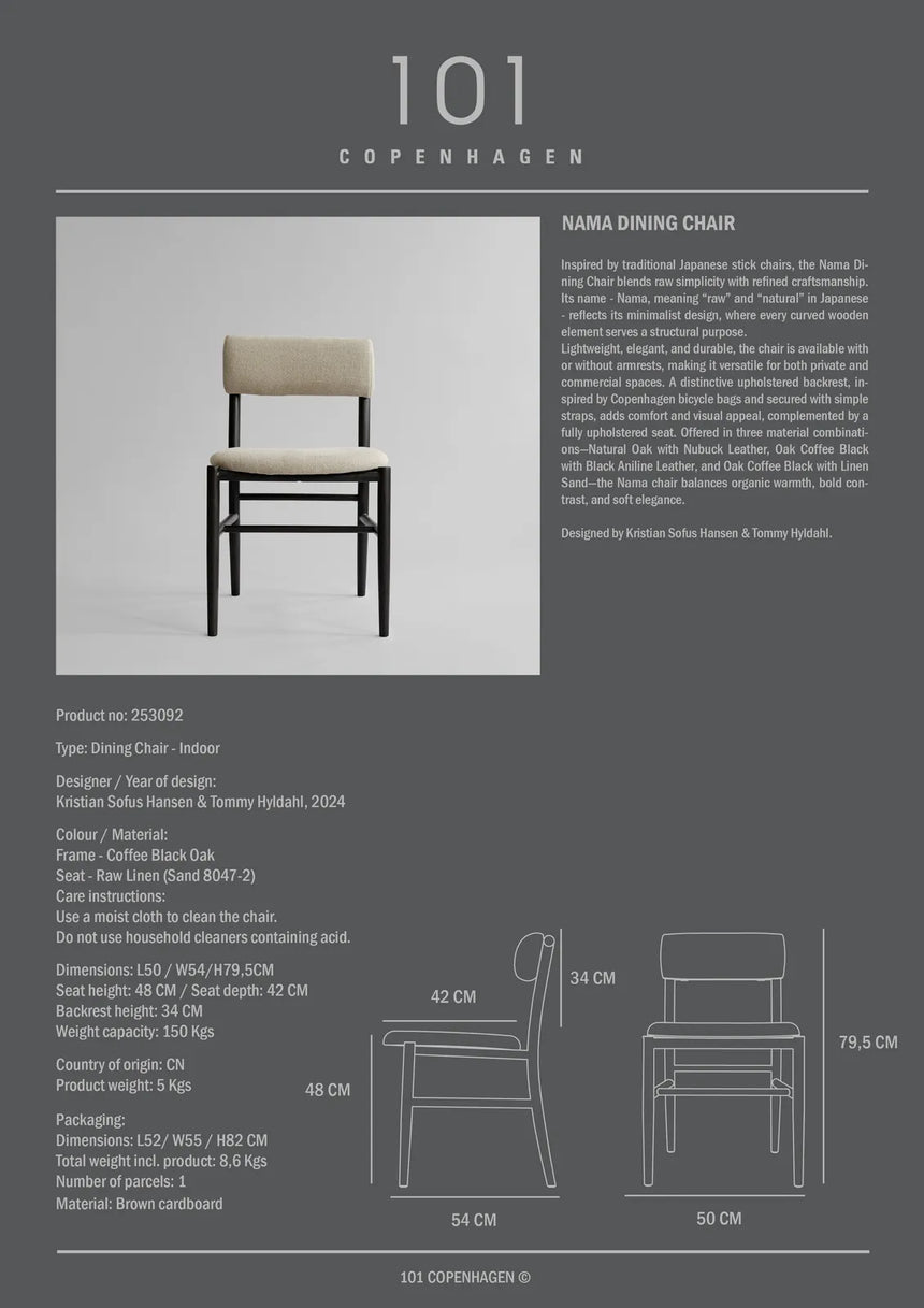 Essstuhl Nama aus Eiche in Coffee Black, gepolstert mit Linen von 101 Copenhagen – Bild 8