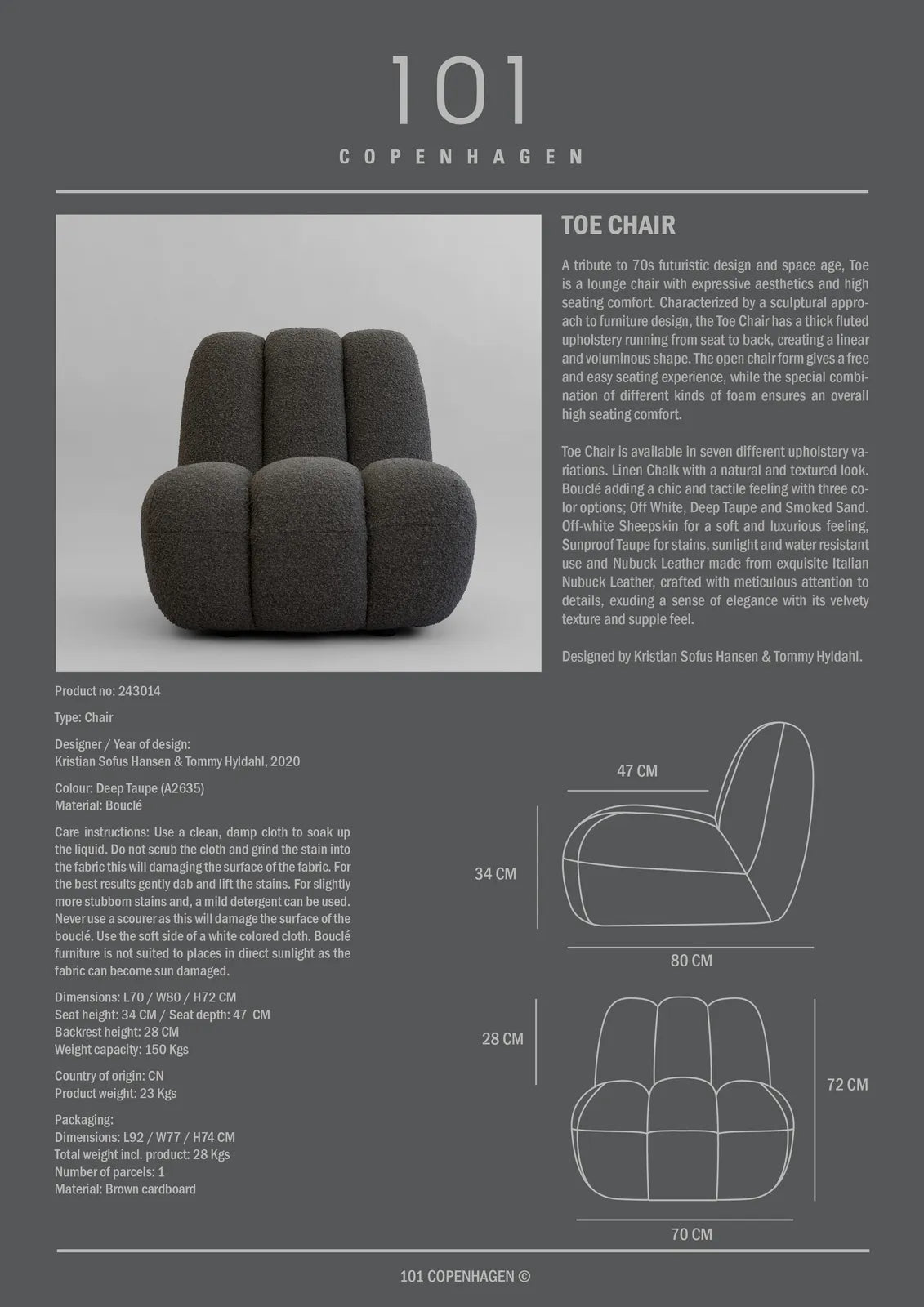 Sessel Toe aus Bouclé in Deep Taupe, 80x70x72 cm von 101 Copenhagen – Bild 12