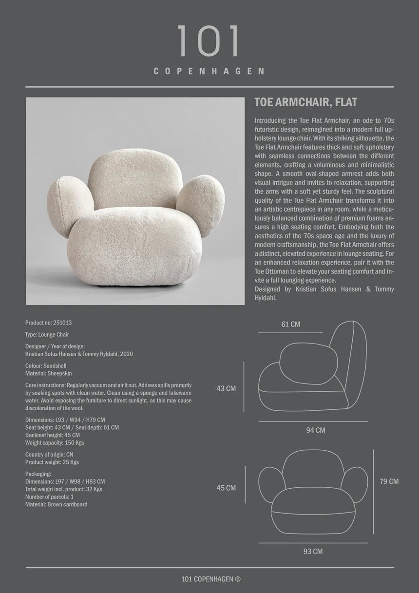 Sessel Toe mit Armlehnen, aus Schaffell in Sandshell, 100×94×80 cm von 101 Copenhagen – Bild 8