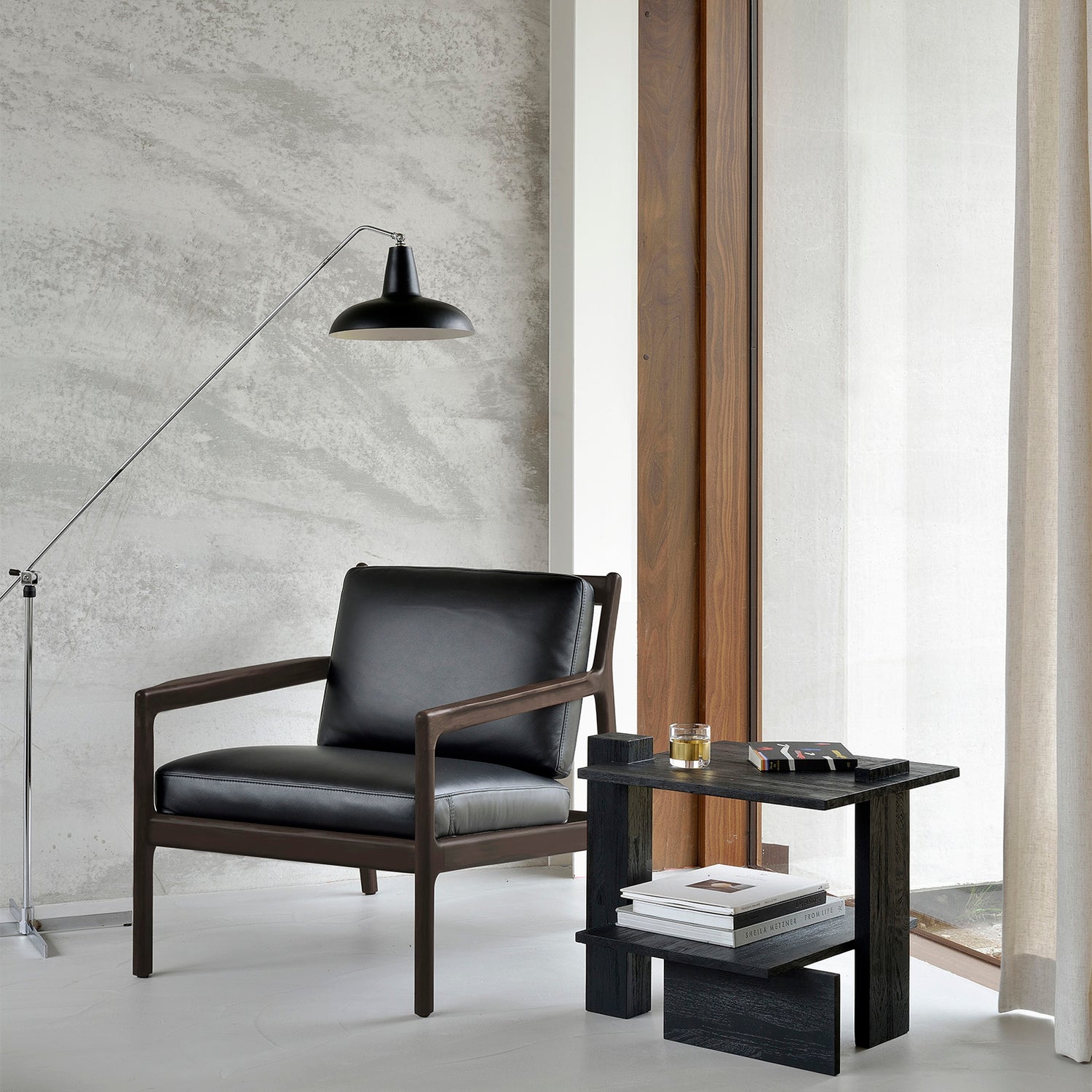 Abstract Beistelltisch - lackiertes Teak - schwarz - rechteckig - 56 x 52 x 49 cm - ZEN ZONE Furniture