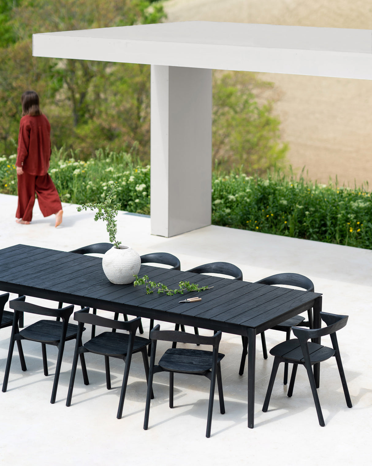 Bok Gartentisch - lackiertes Teak - schwarz - rechteckig - 300 x 110 x 76 cm - ZEN ZONE