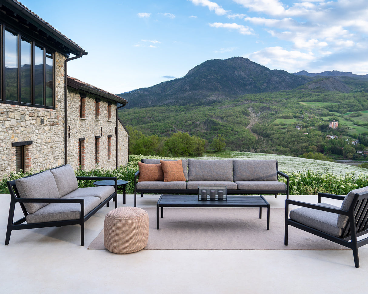 Jack Gartensofa - lackiertes Teak - schwarz - Mocha Stoff - 2+ Sitzer - 180 x 90 x 74 cm - ZEN ZONE