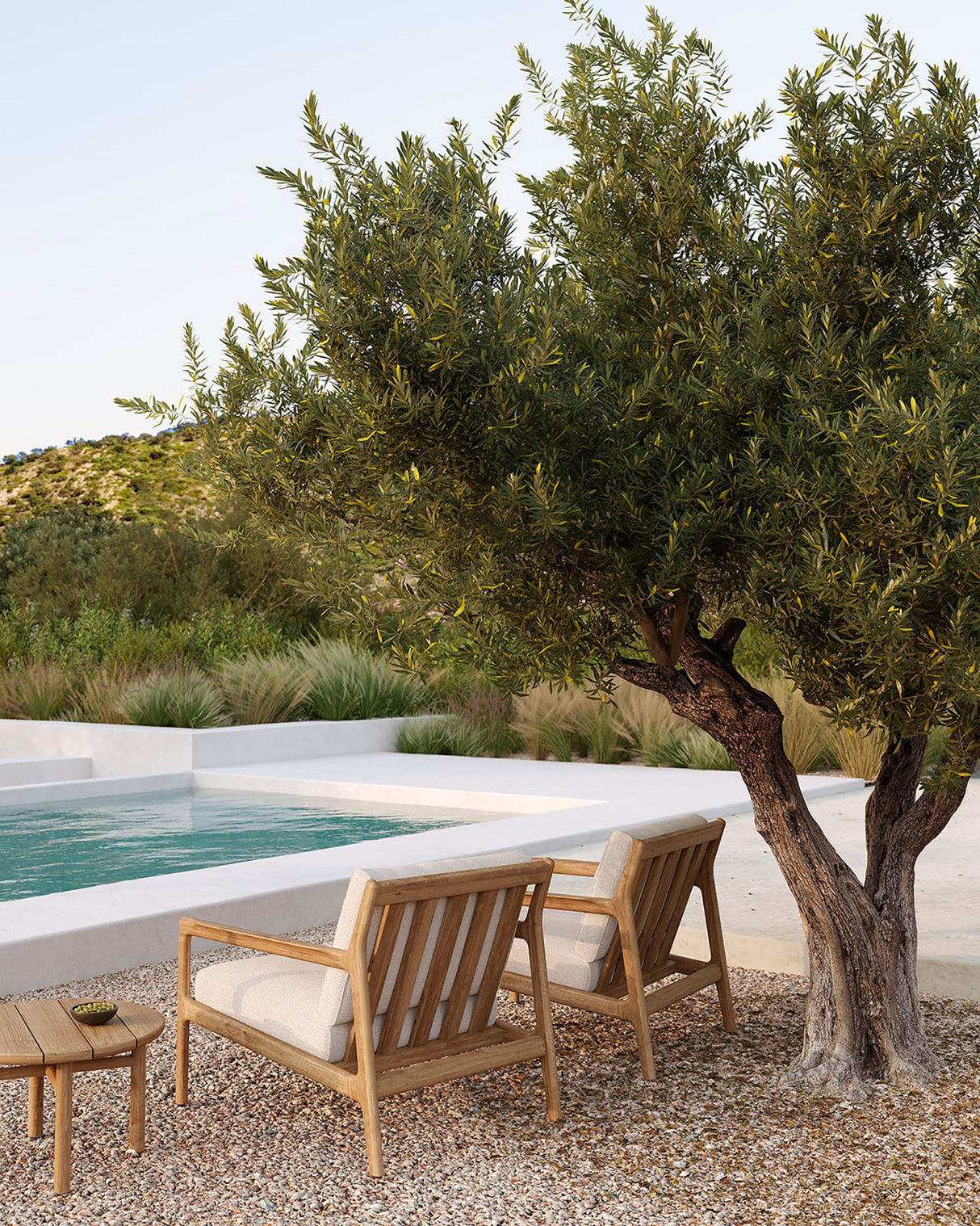 Jack Garten-Loungestuhl - Teak - Off White Stoff - 76 x 90 x 74 cm - ZEN ZONE