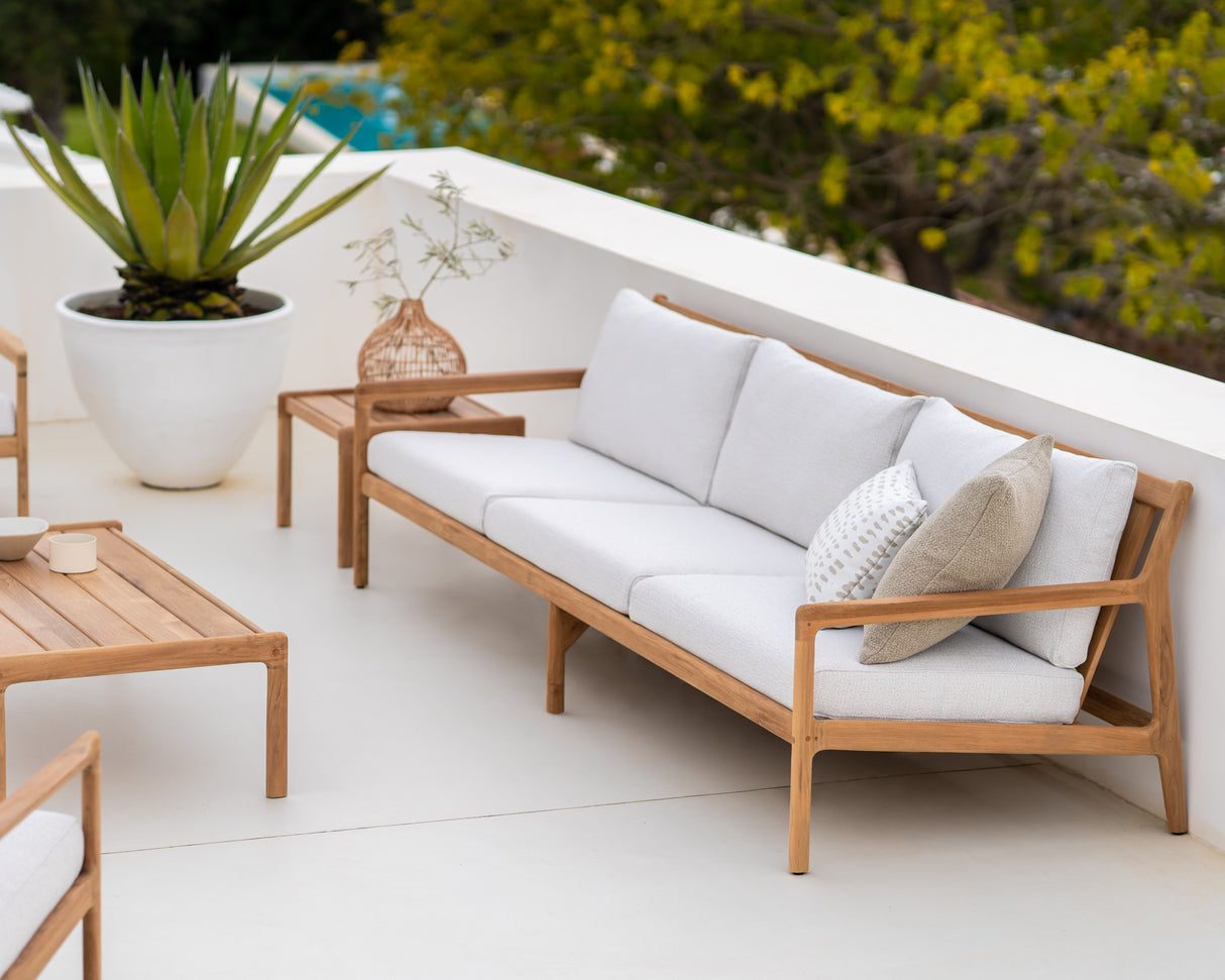 Jack Gartensofa - Teak - Off White Stoff - 3+ Sitzer - 265 x 90 x 74 cm - ZEN ZONE