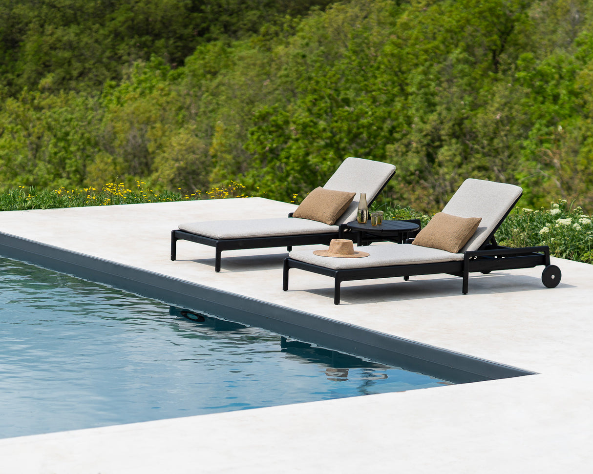 Jack Gartenliege verstellbar - lackiertes Teak - schwarz - Naturstoff - dünnes Kissen - 216 x 84 x 34 cm - ZEN ZONE