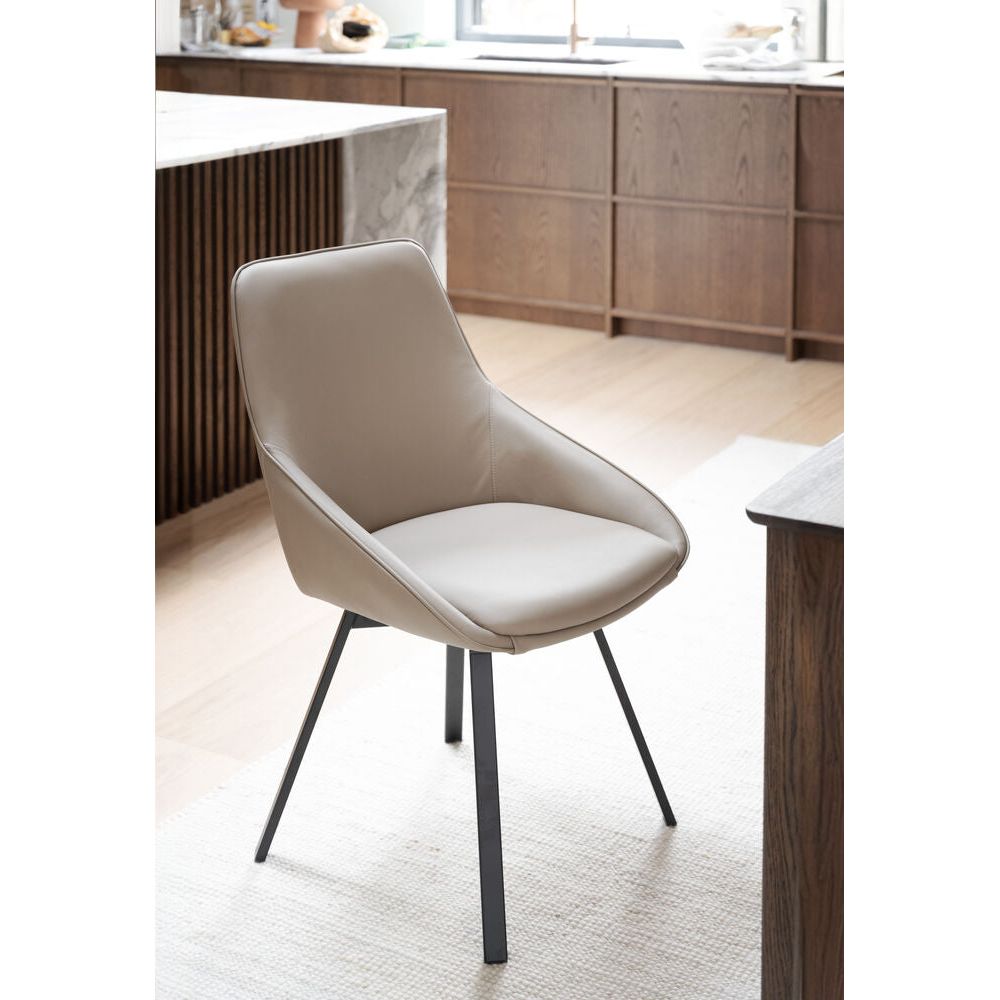 ALISON Essstuhl Beige/schwarz Leder 51x60x87cm - ZEN ZONE Furniture