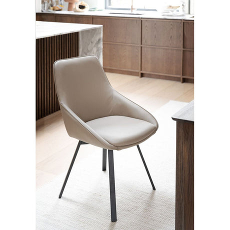 ALISON Essstuhl Beige/schwarz Leder 51x60x87cm - ZEN ZONE Furniture
