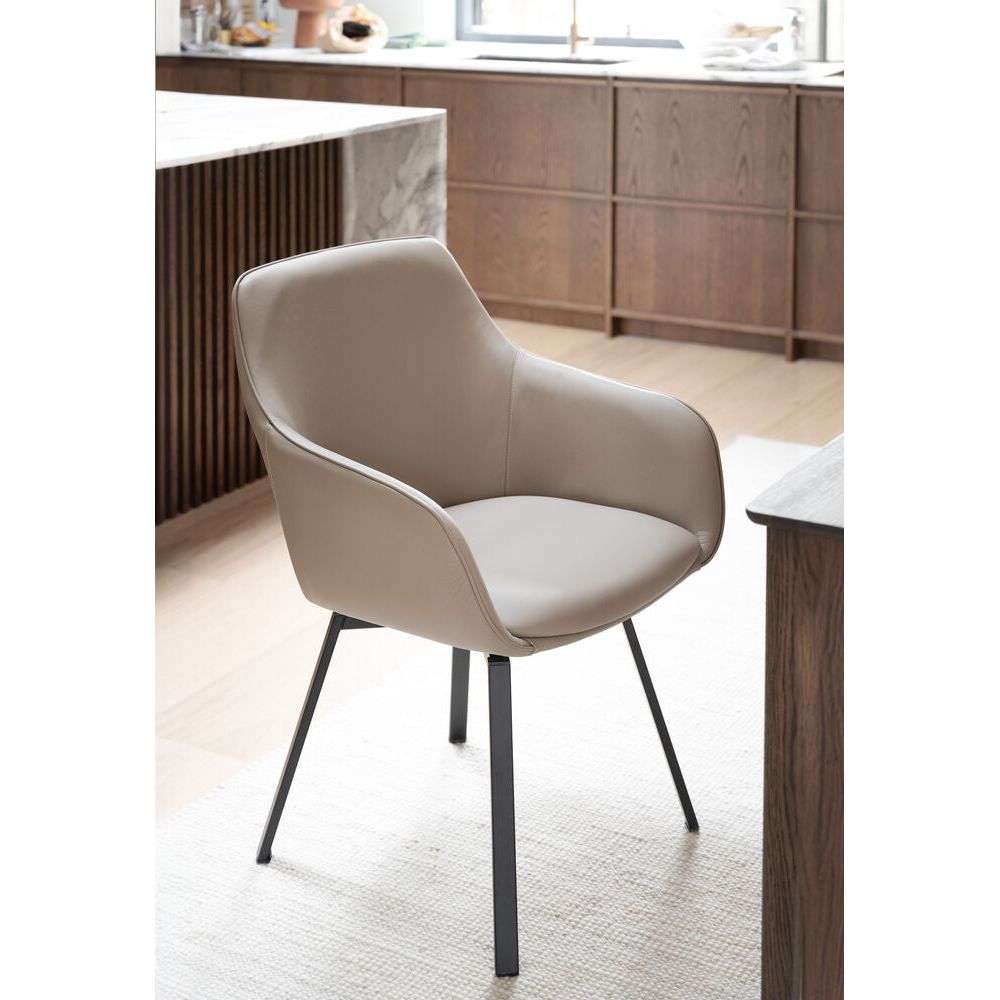 ALISON Essstuhl Beige/schwarz Leder 58x59x89cm - ZEN ZONE Furniture