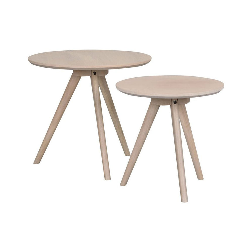 YUMI Couchtisch 2er-Set Rund Weiß pigmentiert 50x50x45cm - ZEN ZONE Furniture