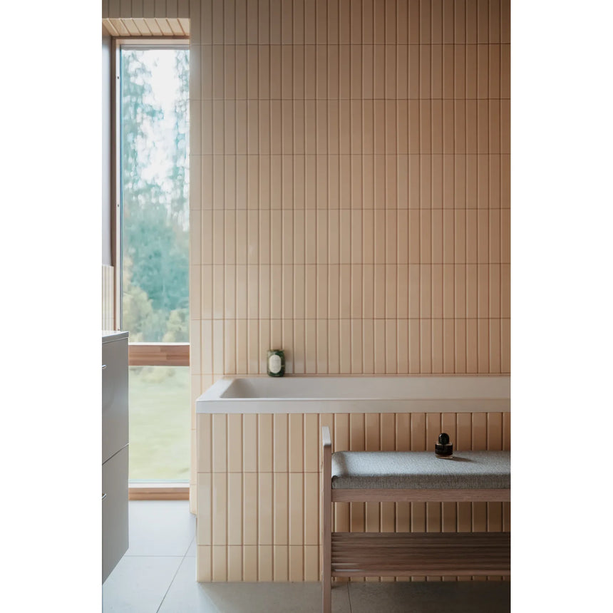 INVERNESS Flurbank aus Eiche und Stoff, in Weiß pigmentiert/beige, 75x40x55 cm - ZEN ZONE Furniture