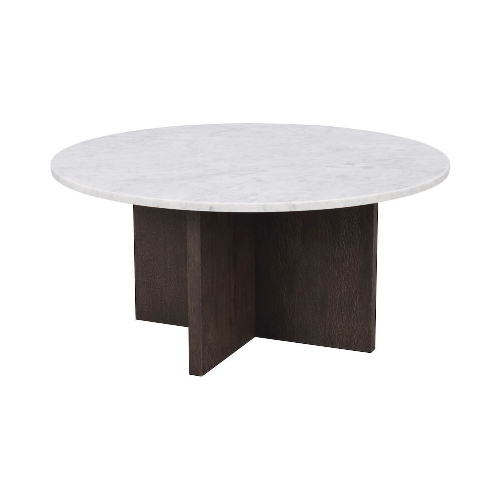 BROOKSVILLE Couchtisch Rund Marmor Weiß/Braun 90x90x42cm - ZEN ZONE Furniture