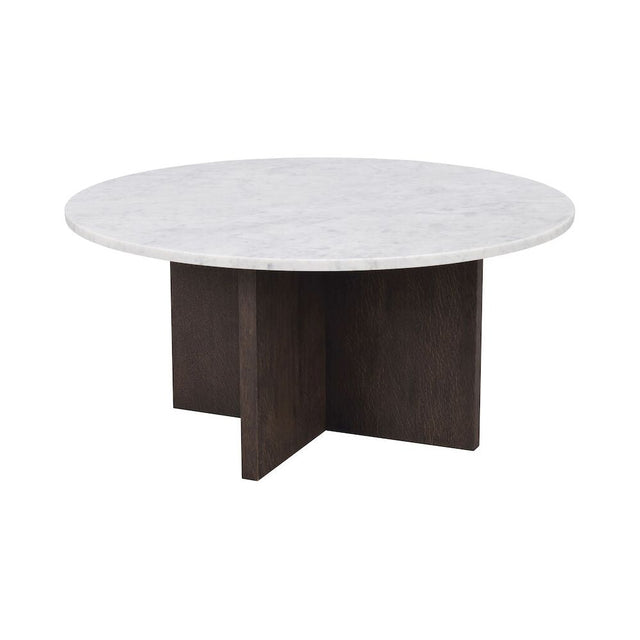 BROOKSVILLE Couchtisch Rund Marmor Weiß/Braun 90x90x42cm - ZEN ZONE Furniture