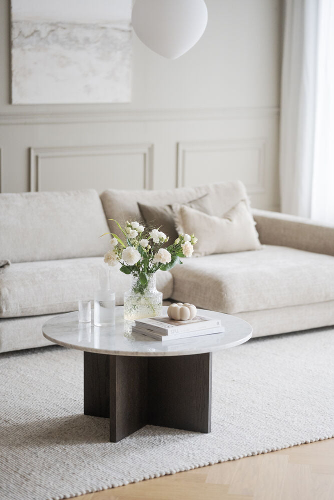 BROOKSVILLE Couchtisch Rund Marmor Weiß/Braun 90x90x42cm - ZEN ZONE Furniture