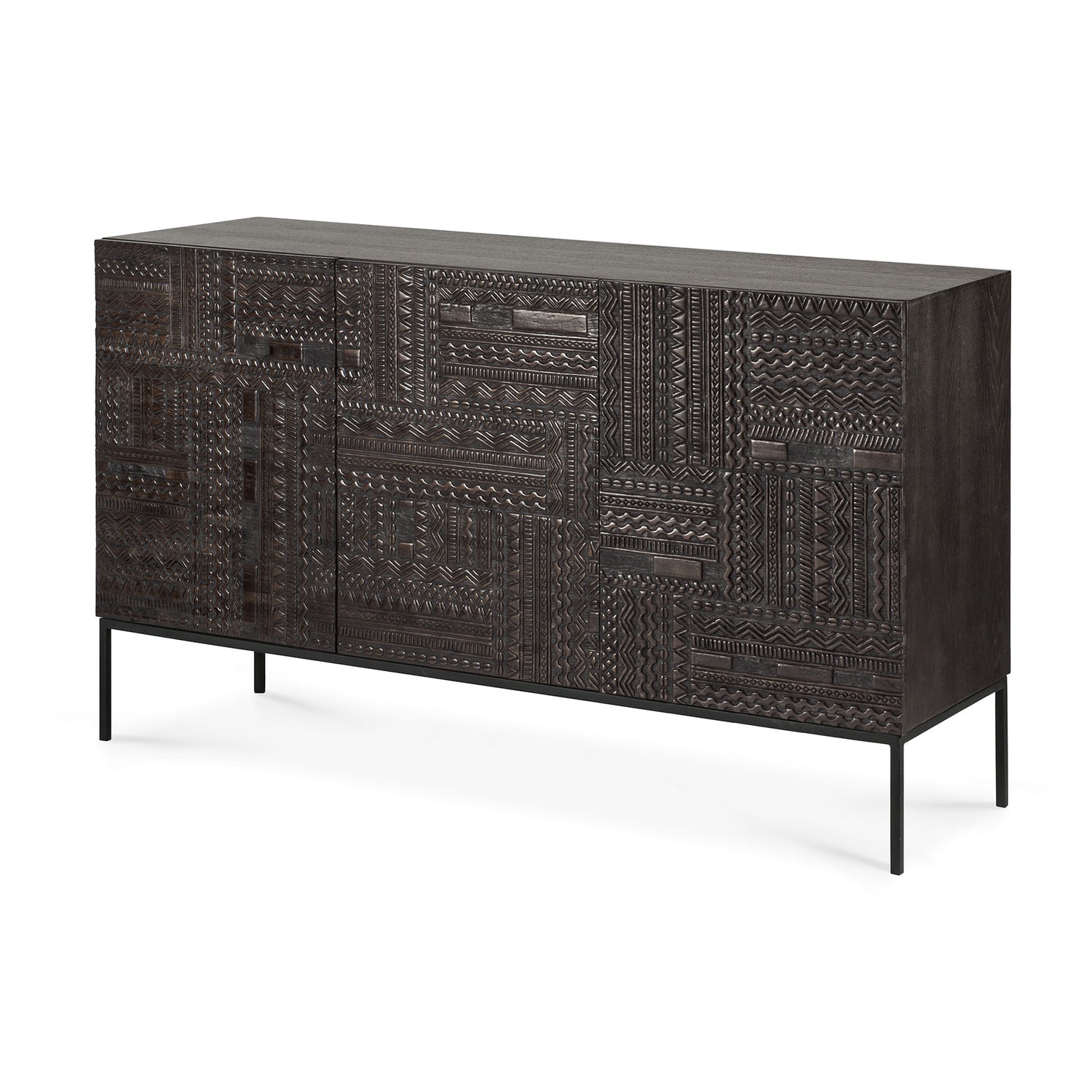 Tabwa Sideboard - lackiertes Teak - off black - 3 Türen - 150 x 45 x 85 cm - ZEN ZONE Furniture