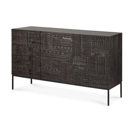 Tabwa Sideboard - lackiertes Teak - off black - 3 Türen - 150 x 45 x 85 cm - ZEN ZONE Furniture