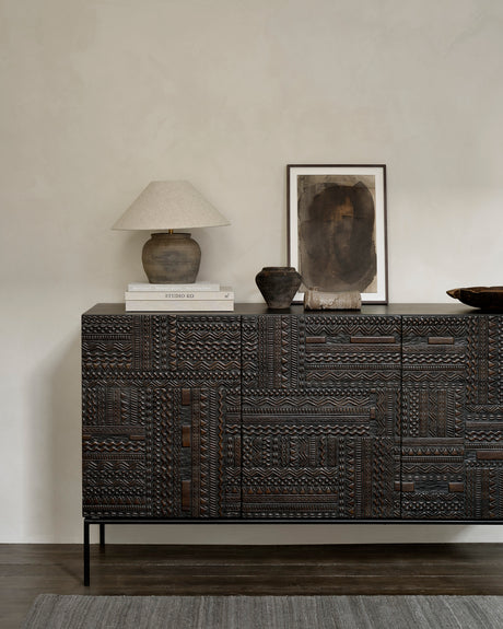 Tabwa Sideboard - lackiertes Teak - off black - 3 Türen - 150 x 45 x 85 cm - ZEN ZONE Furniture