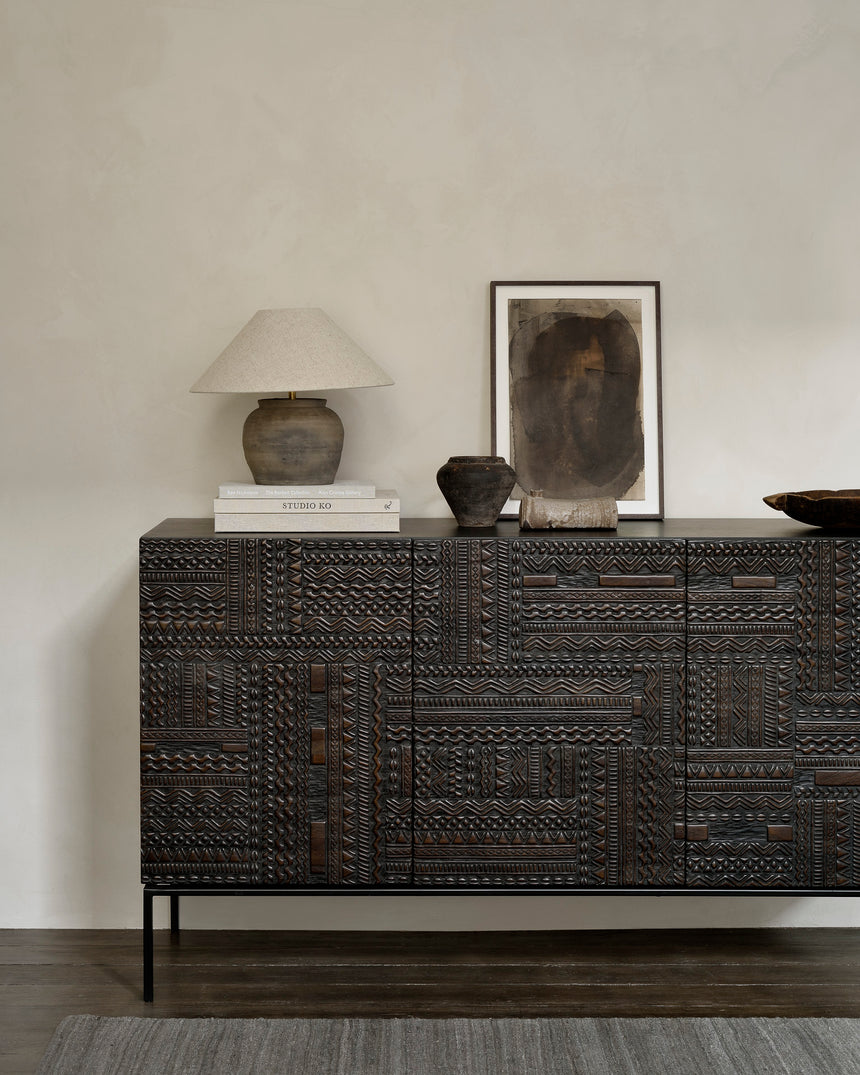 Tabwa Sideboard - lackiertes Teak - off black - 3 Türen - 150 x 45 x 85 cm - ZEN ZONE Furniture