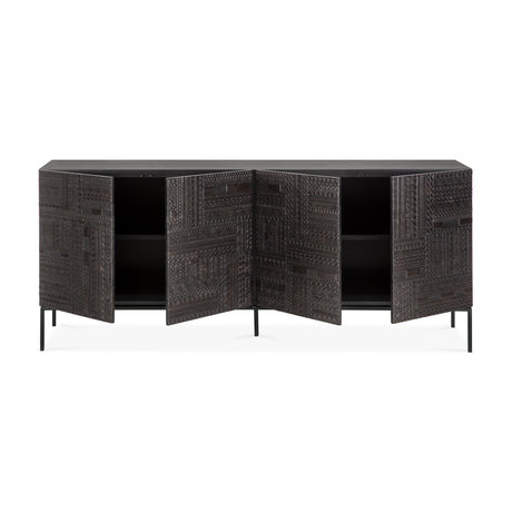 Tabwa Sideboard - lackiertes Teak - off black - 4 Türen - 200 x 45 x 85 cm - ZEN ZONE Furniture