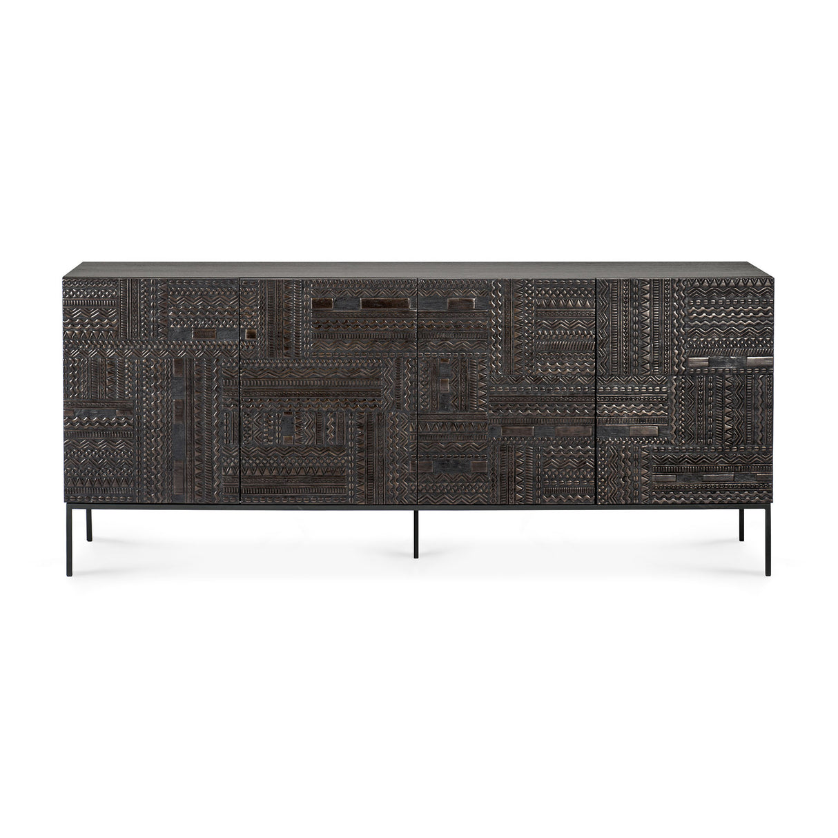 Tabwa Sideboard - lackiertes Teak - off black - 4 Türen - 200 x 45 x 85 cm - ZEN ZONE Furniture