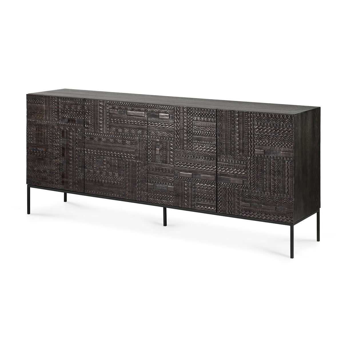 Tabwa Sideboard - lackiertes Teak - off black - 4 Türen - 200 x 45 x 85 cm - ZEN ZONE Furniture