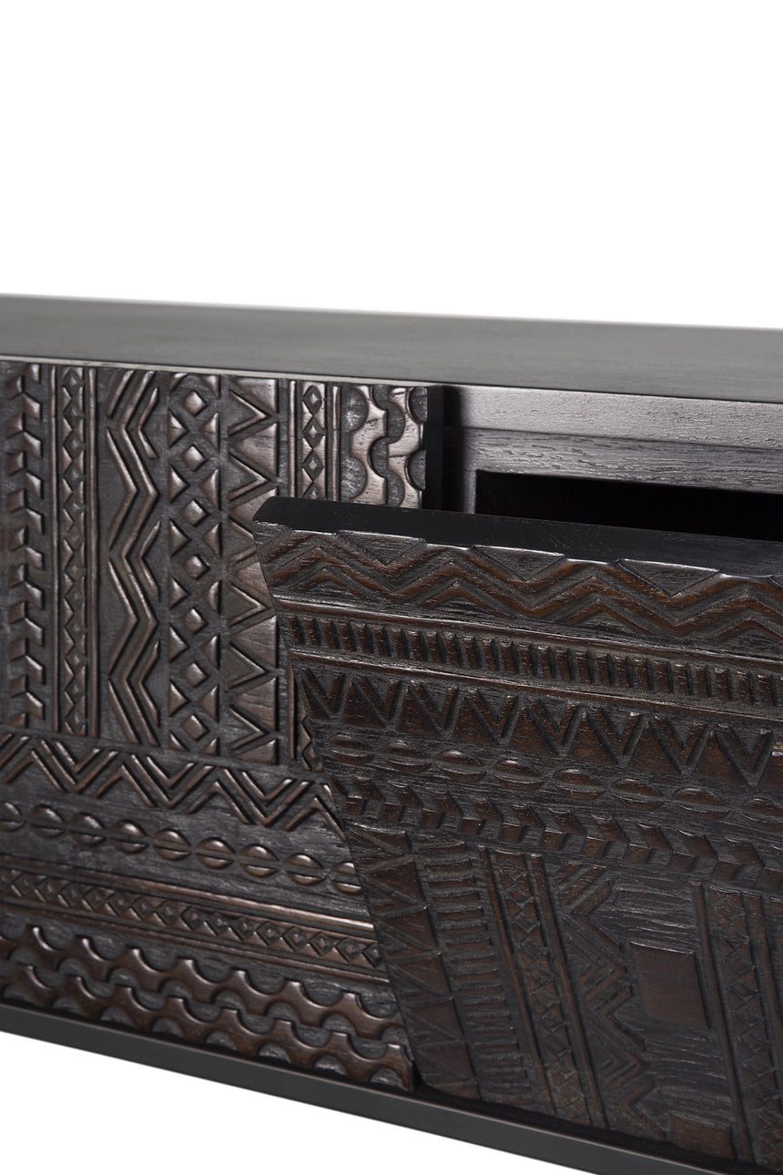Tabwa TV-Schrank - lackiertes Teak - off black - 1 Klapptür - 2 Schubladen - 240 x 45 x 51 cm - ZEN ZONE Furniture