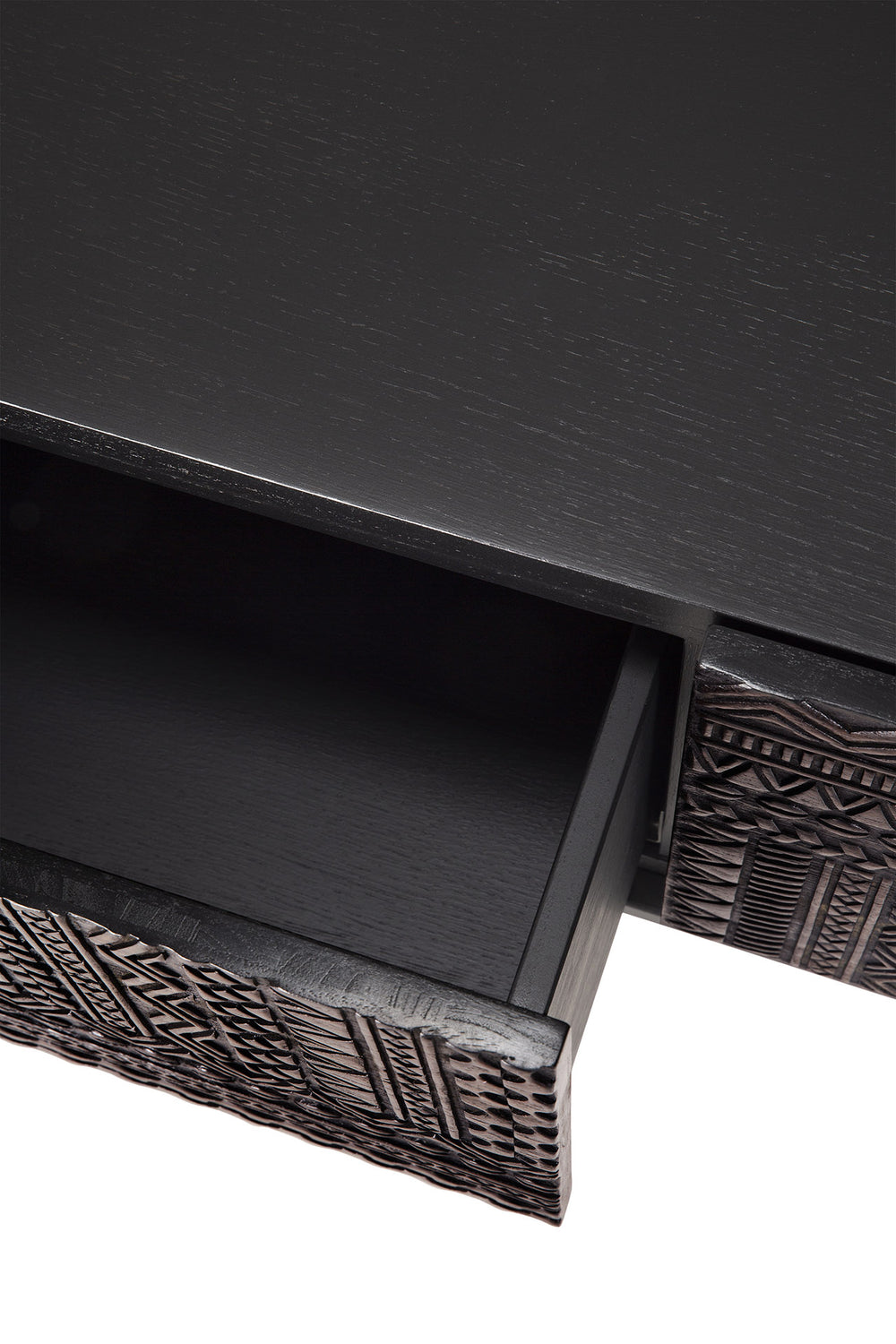 Tabwa TV-Schrank - lackiertes Teak - off black - 1 Klapptür - 2 Schubladen - 240 x 45 x 51 cm - ZEN ZONE Furniture