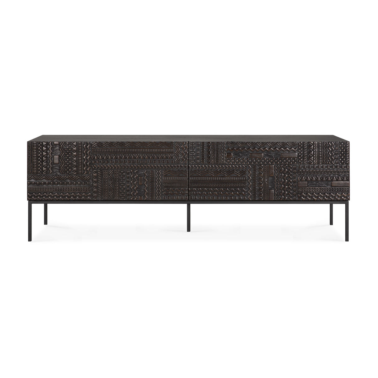 Tabwa TV-Schrank - lackiertes Teak - off black - 1 Klapptür - 1 Schublade - 160 x 45 x 51 cm - ZEN ZONE Furniture