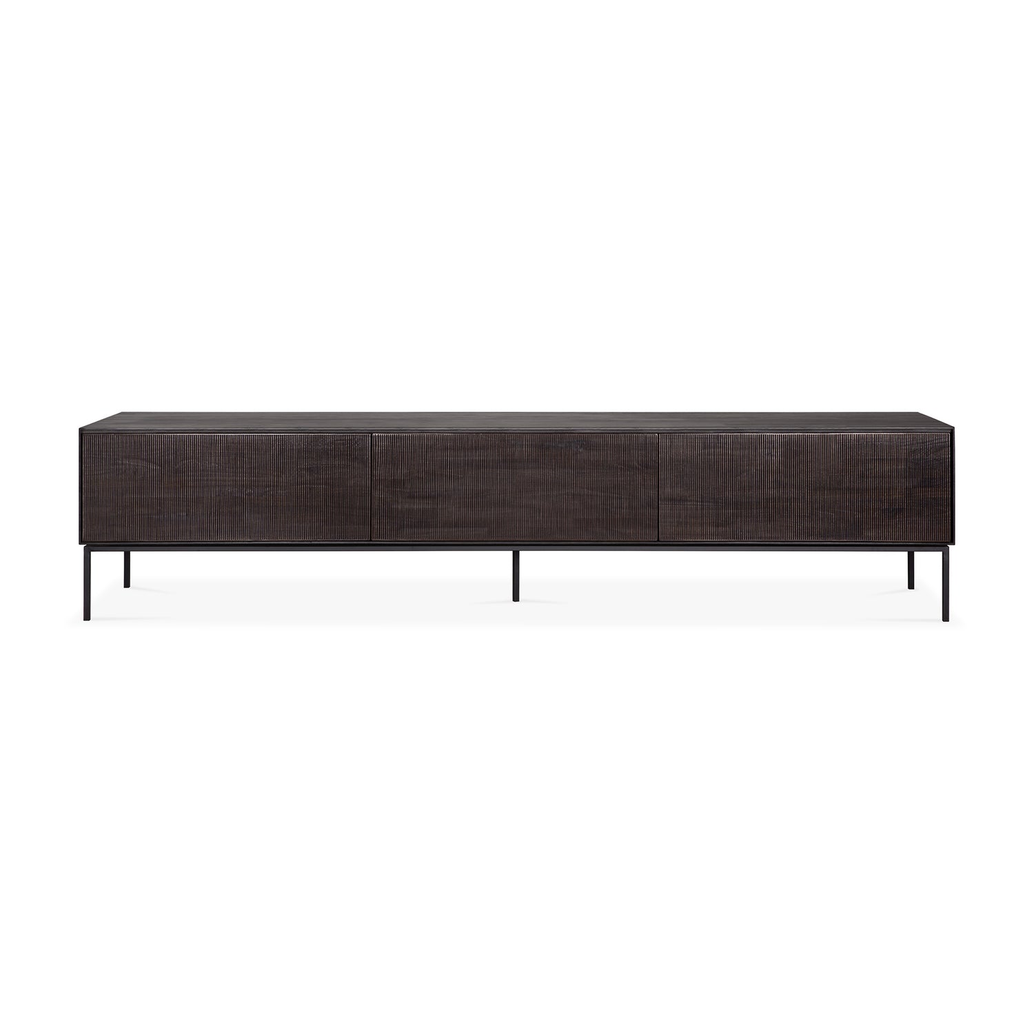 Grooves TV-Schrank - lackiertes Teak - off black - 1 Klapptür - 2 Schubladen - 242 x 45 x 53 cm - ZEN ZONE Furniture