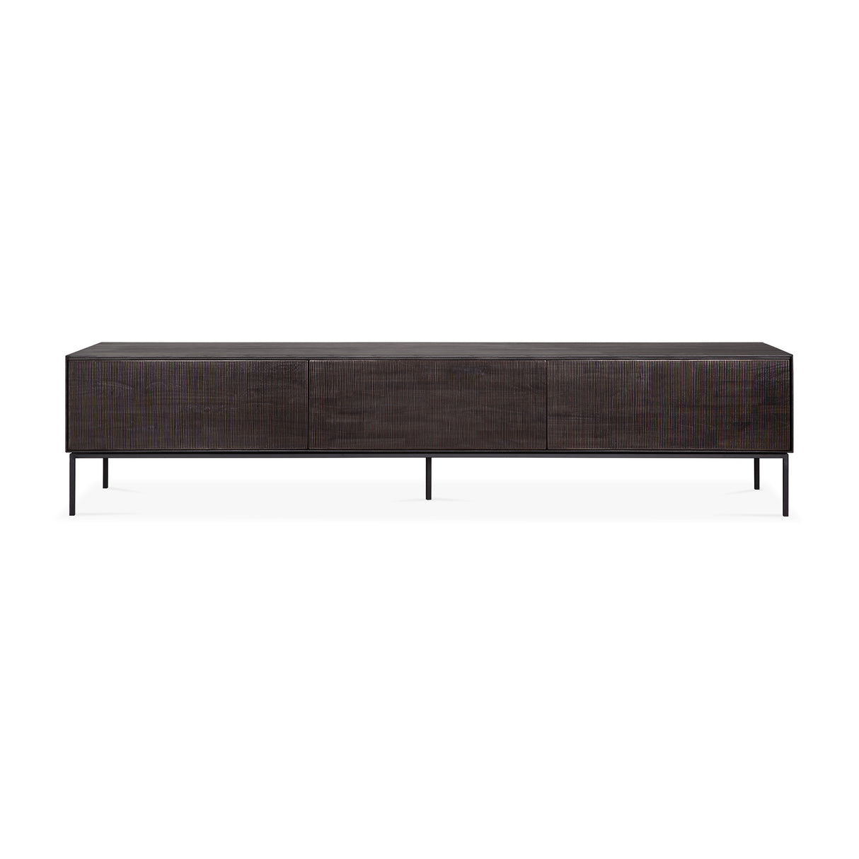 Grooves TV-Schrank - lackiertes Teak - off black - 1 Klapptür - 2 Schubladen - 242 x 45 x 53 cm - ZEN ZONE Furniture