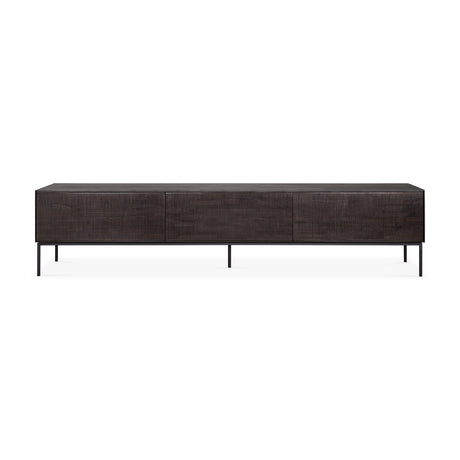 Grooves TV-Schrank - lackiertes Teak - off black - 1 Klapptür - 2 Schubladen - 242 x 45 x 53 cm - ZEN ZONE Furniture