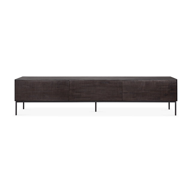 Grooves TV-Schrank - lackiertes Teak - off black - 1 Klapptür - 2 Schubladen - 242 x 45 x 53 cm - ZEN ZONE Furniture