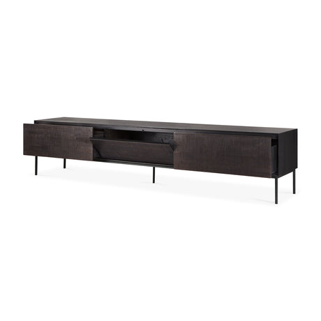 Grooves TV-Schrank - lackiertes Teak - off black - 1 Klapptür - 2 Schubladen - 242 x 45 x 53 cm - ZEN ZONE Furniture