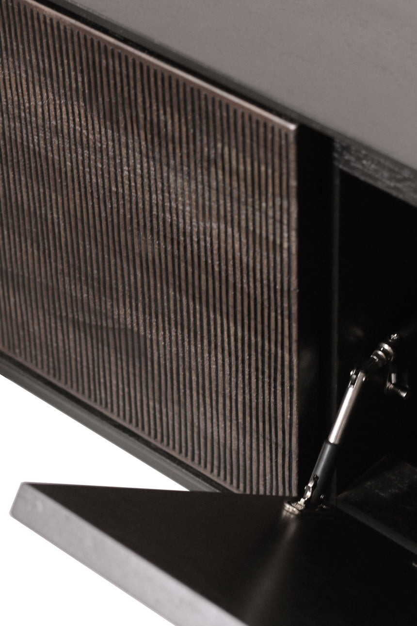Grooves TV-Schrank - lackiertes Teak - off black - 1 Klapptür - 1 Schublade - 162 x 45 x 53 cm - ZEN ZONE Furniture