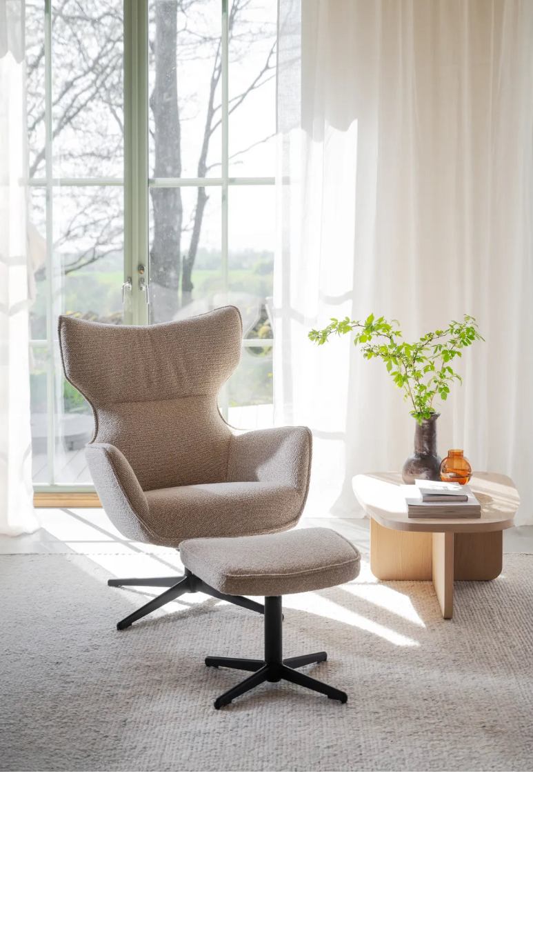 JENKINS Sofasessel drehbar, schaukelbar, in Beige/schwarz 85x73x100cm - ZEN ZONE Furniture
