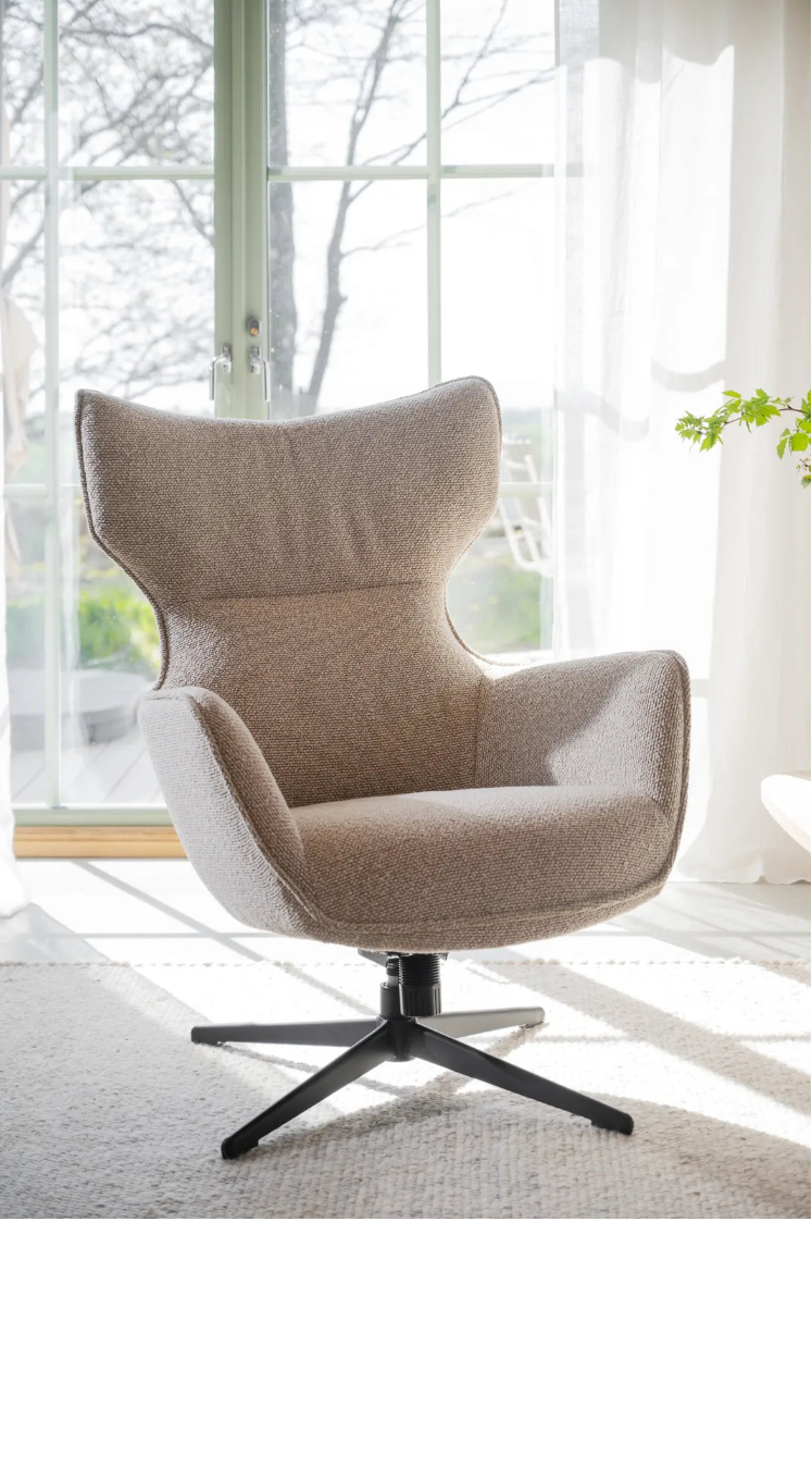JENKINS Sofasessel drehbar, schaukelbar, in Beige/schwarz 85x73x100cm - ZEN ZONE Furniture