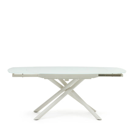 Yodalia Ausziehtisch aus getempertem Glas und Stahlbeine mit weißem Finish 130(190)x100 cm - ZEN ZONE Furniture